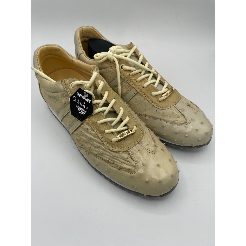 Belvedere Parker Genuine Ostrich Leather Sneakers Bone Cream Mens Size 9